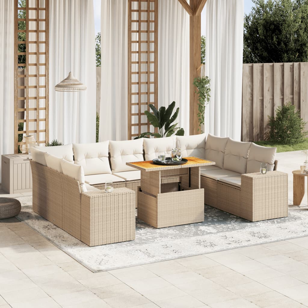 10-delige Loungeset met kussens poly rattan beige is nu te koop bij PeponiXL, paradijselijk wonen!