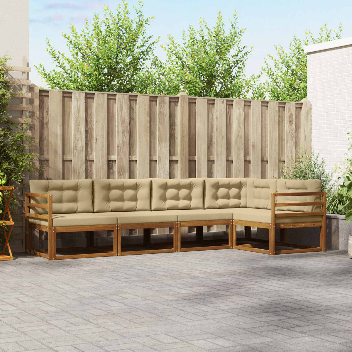 Buiten bankenset met kussen 5 pcs Natuurlijk en Beige is nu te koop bij PeponiXL, paradijselijk wonen!