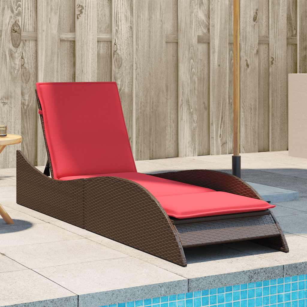 Ligbed met kussen bruin 60x205x73 cm poly rattan is nu te koop bij PeponiXL, paradijselijk wonen!