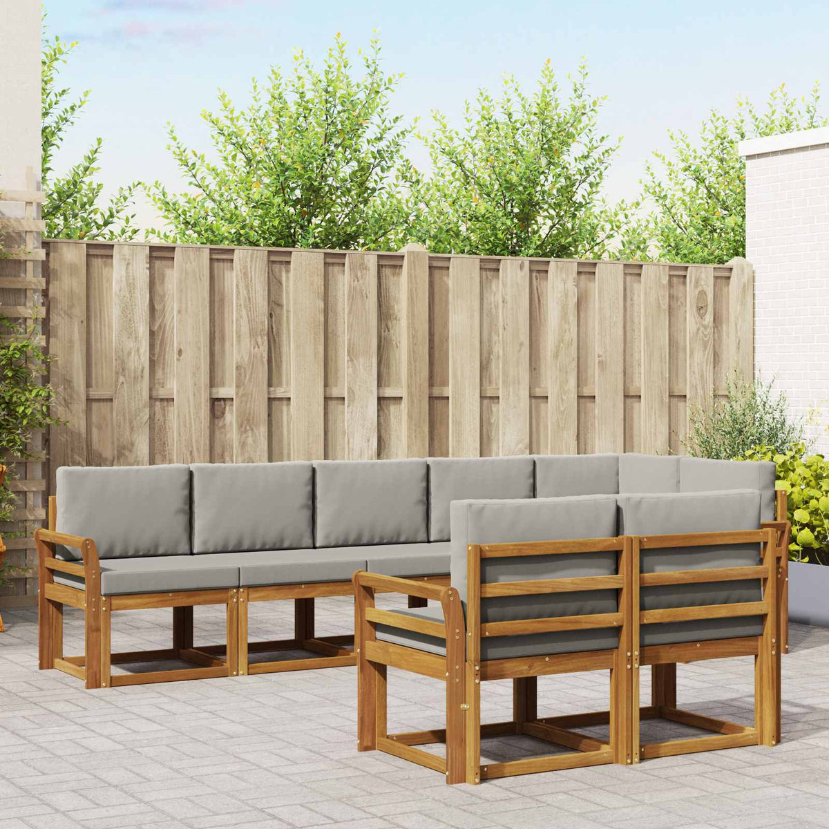 Buiten bankenset met kussen 8 pcs Natuurlijk en Lichtgrijs is nu te koop bij PeponiXL, paradijselijk wonen!