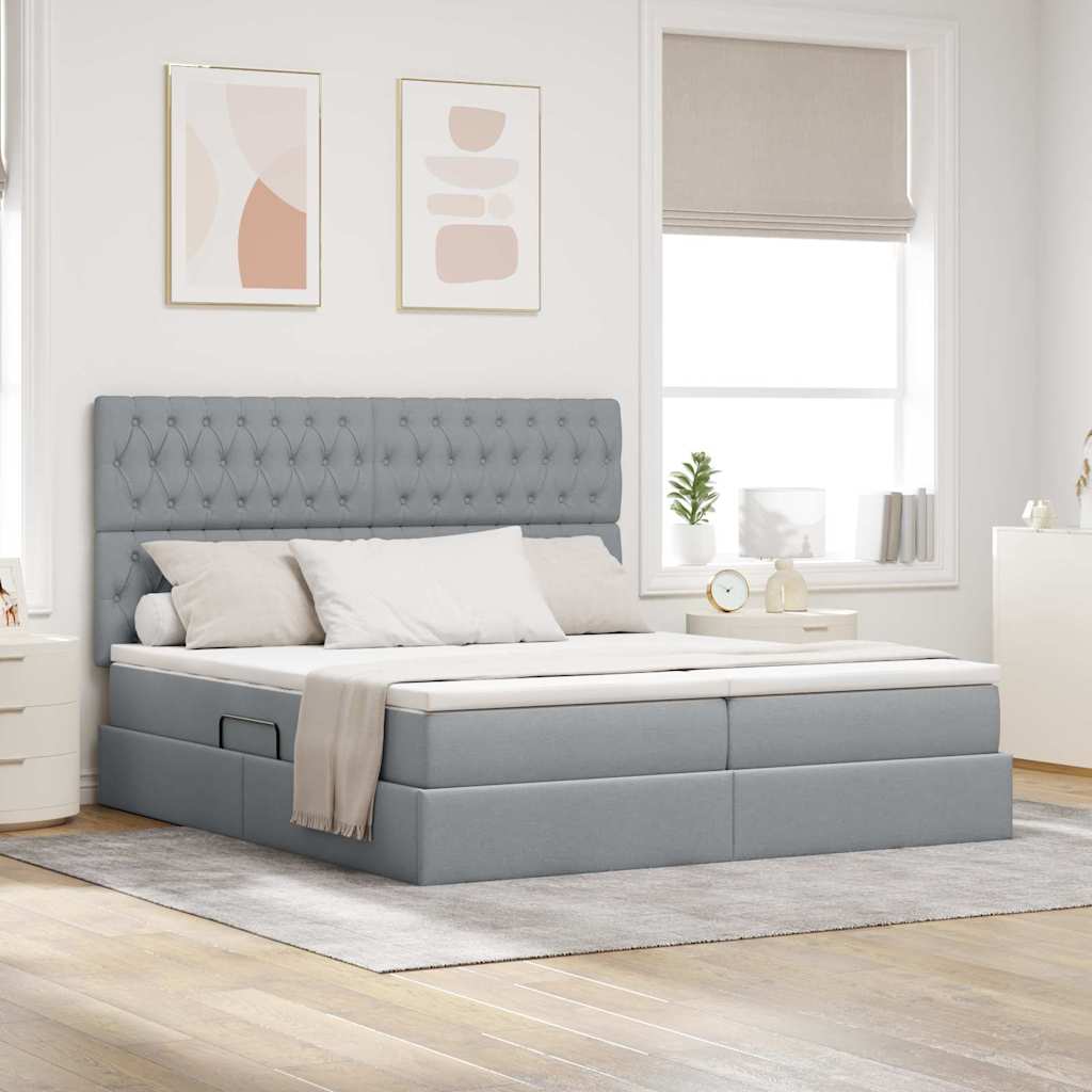 Bed met LED-stripverlichting Lichtgrijs 180 x 200 cm Stof is nu te koop bij PeponiXL, paradijselijk wonen!