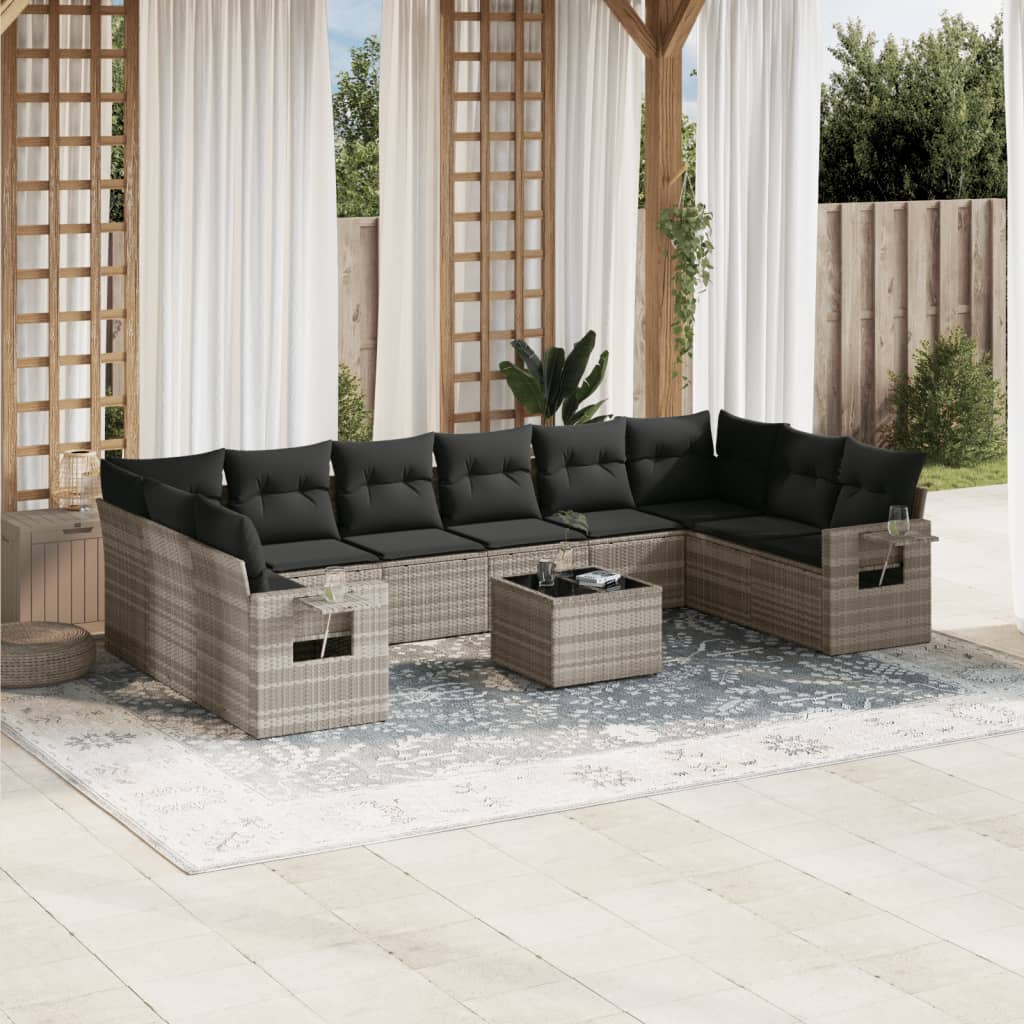 11-delige Loungeset met kussens poly rattan lichtgrijs is nu te koop bij PeponiXL, paradijselijk wonen!