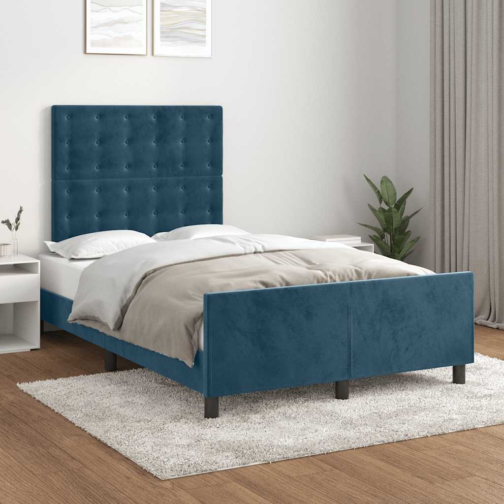 Bedframe zonder matras 120x190 cm fluweel donkerblauw is nu te koop bij PeponiXL, paradijselijk wonen!