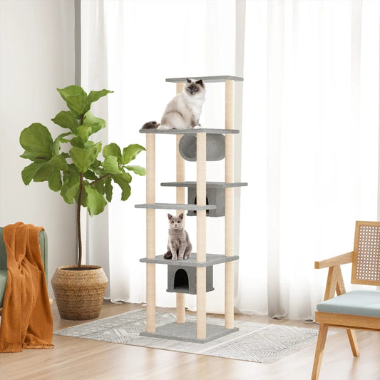 Kattenmeubel met sisal krabpalen 169 cm lichtgrijs is nu te koop bij PeponiXL, paradijselijk wonen!
