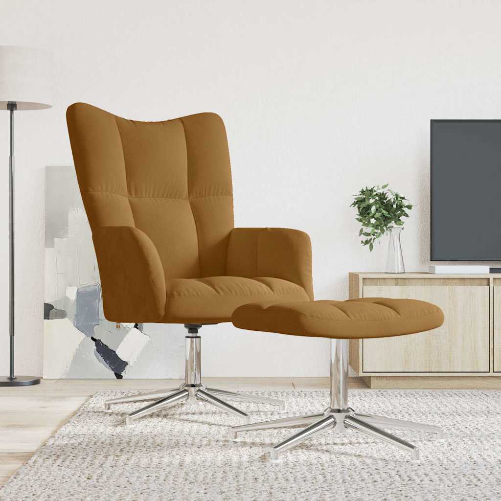 Relaxstoel met voetenbank fluweel bruin is nu te koop bij PeponiXL, paradijselijk wonen!