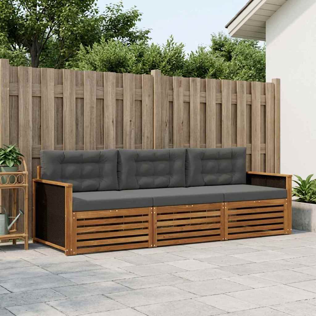 Buiten bankenset 3 pcs Natuurlijk en Antraciet Polyester is nu te koop bij PeponiXL, paradijselijk wonen!