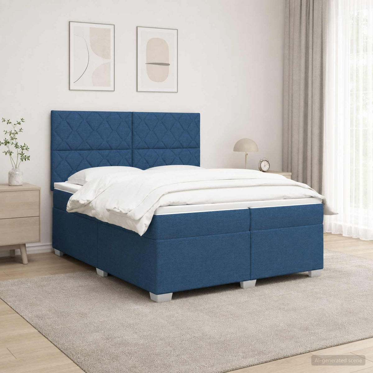Boxspringbed met matras met hoofdeinde Blauw 200 x 200 cm Stof is nu te koop bij PeponiXL, paradijselijk wonen!