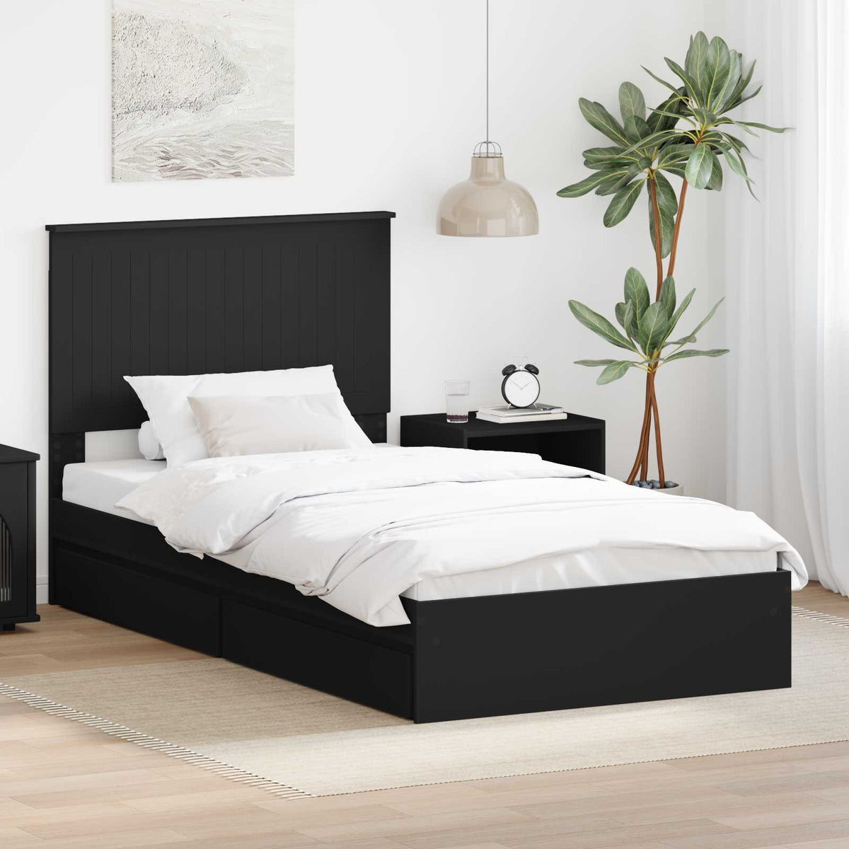 Opslag bed met lade met opslag Zwart 100 x 200 cm Bewerkt hout is nu te koop bij PeponiXL, paradijselijk wonen!