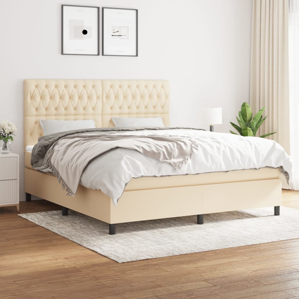 Boxspring met matras stof crèmekleurig 180x200 cm is nu te koop bij PeponiXL, paradijselijk wonen!