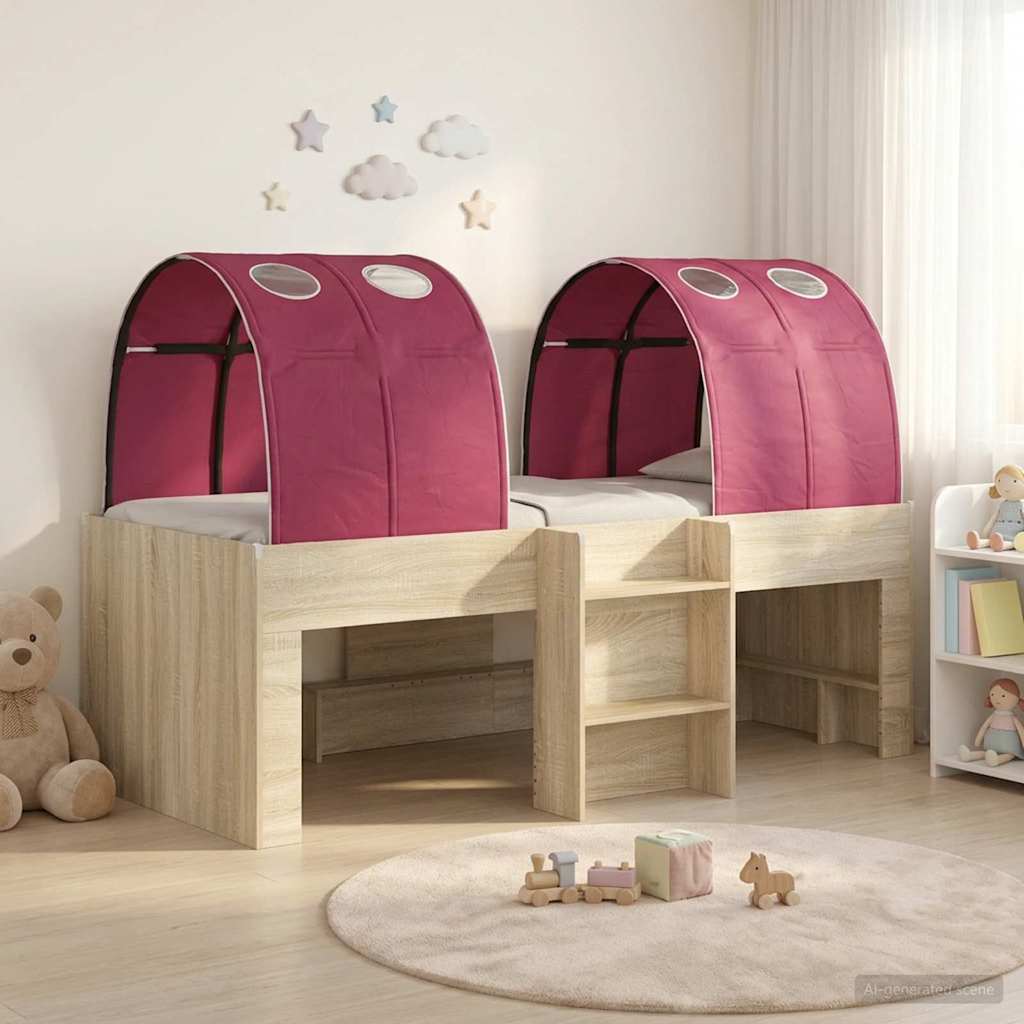 Bed met Tunnel 3 st Sonoma eiken en rood Bewerkt hout is nu te koop bij PeponiXL, paradijselijk wonen!