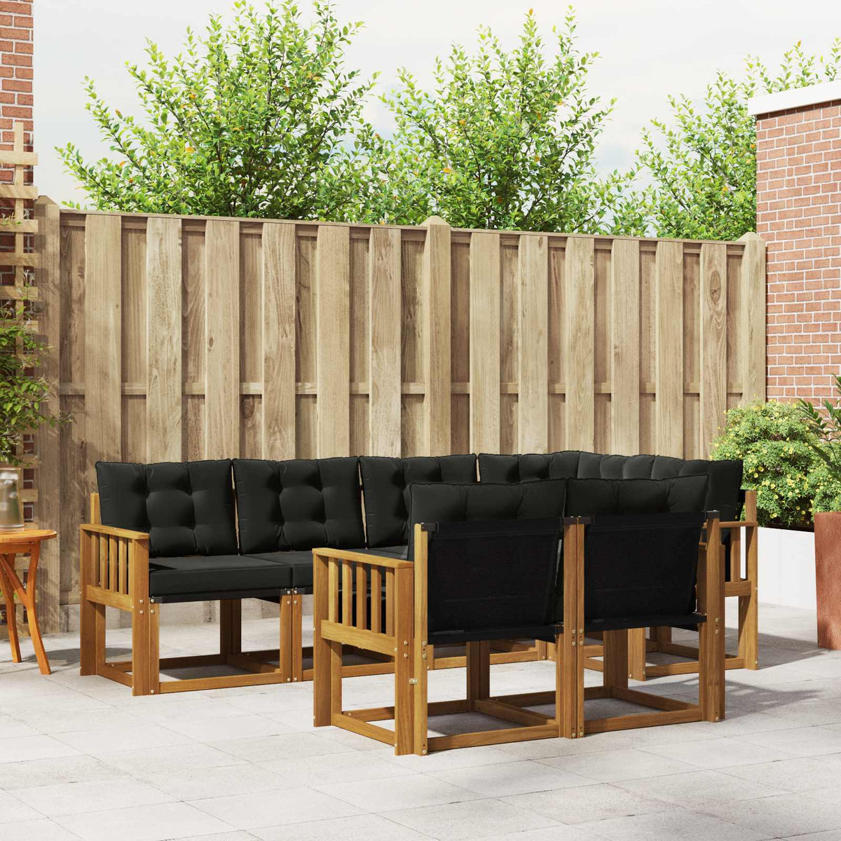 Buiten bankenset met kussen 7 pcs Natuurlijk en Zwart is nu te koop bij PeponiXL, paradijselijk wonen!