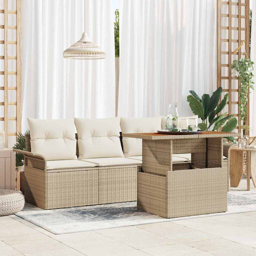 Tuinbankenset met kussen 5 pcs Beige en Crème poly rattan is nu te koop bij PeponiXL, paradijselijk wonen!