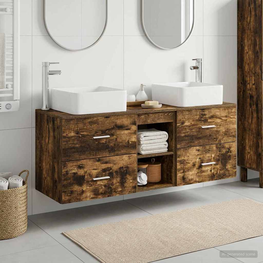 Badkamerkastenset 3 st Gerookt eiken 49,5 x 41 x 63 cm is nu te koop bij PeponiXL, paradijselijk wonen!