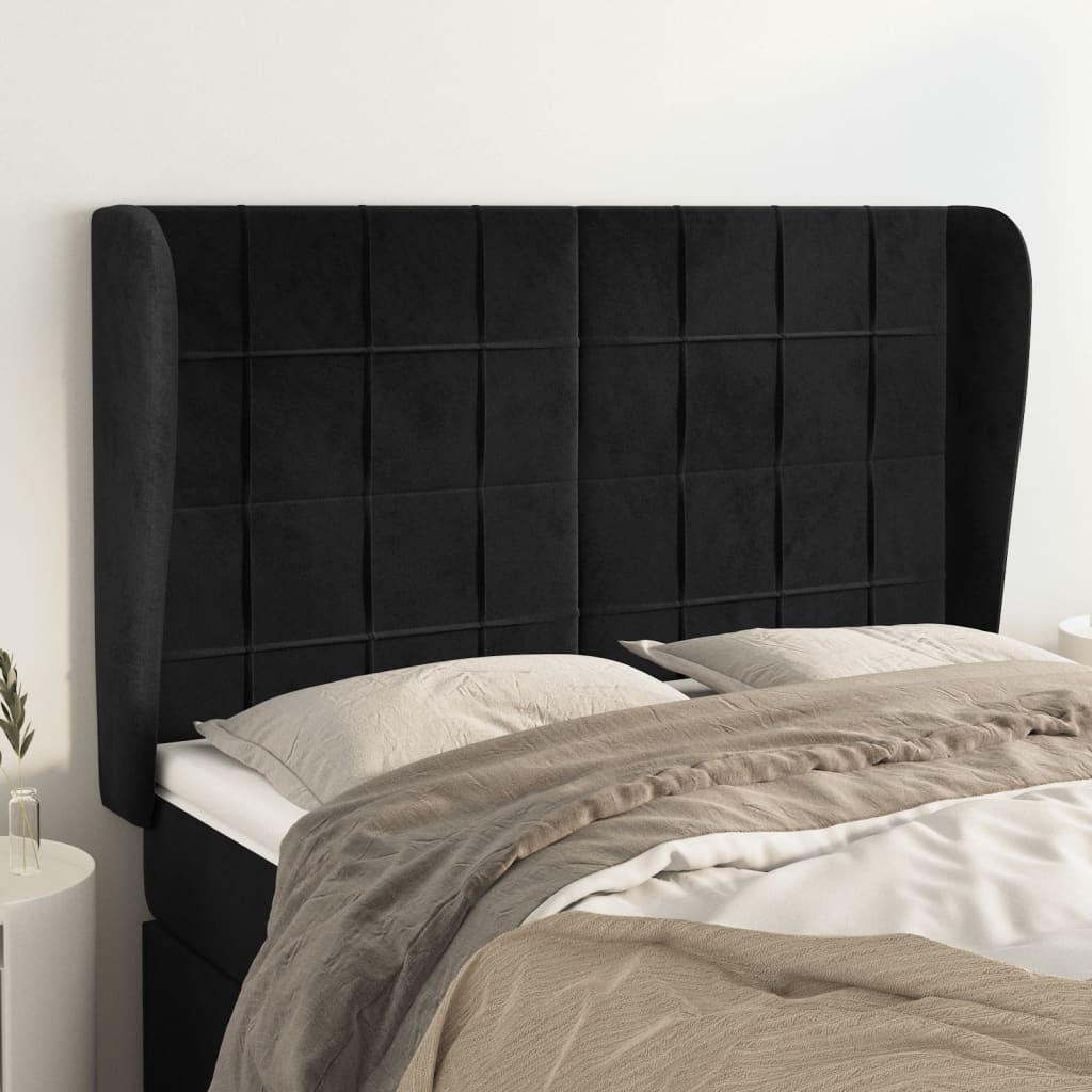 Hoofdbord met randen 147x23x118/128 cm fluweel zwart is nu te koop bij PeponiXL, paradijselijk wonen!