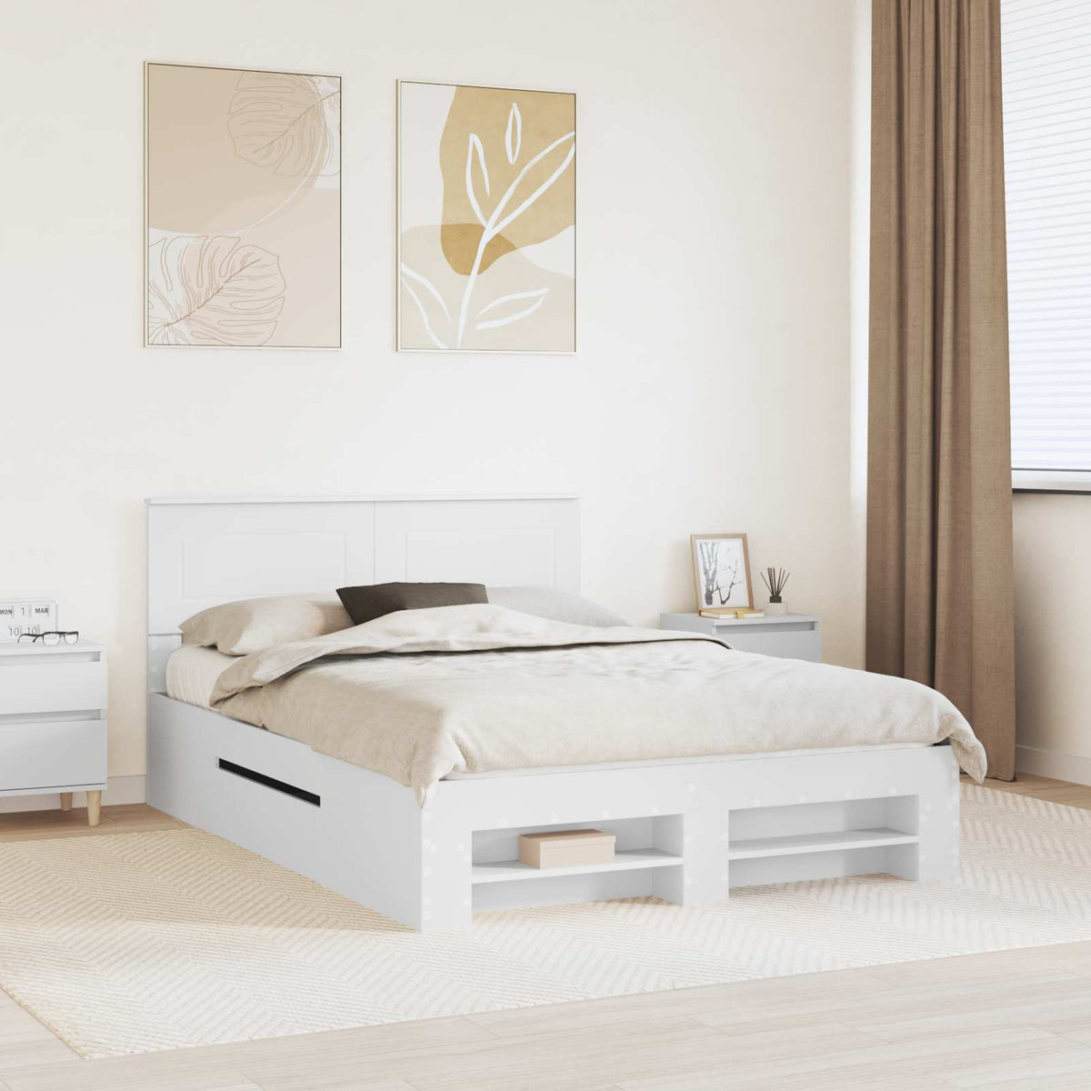 Bedframe met hoofdeinde Wit 150 x 200 cm Bewerkt hout is nu te koop bij PeponiXL, paradijselijk wonen!