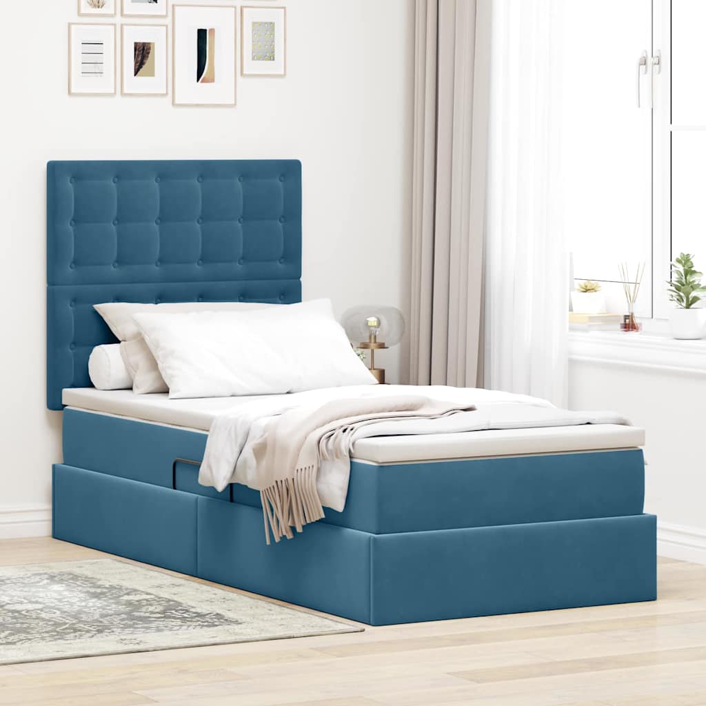 Opslag bed met matras Donkerblauw 100 x 200 cm Fluweel is nu te koop bij PeponiXL, paradijselijk wonen!