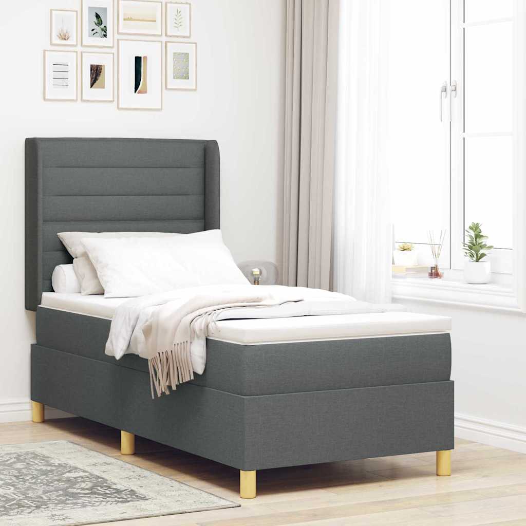 Boxspringbed met LED-stripverlichting Grijs 100 x 200 cm Stof is nu te koop bij PeponiXL, paradijselijk wonen!