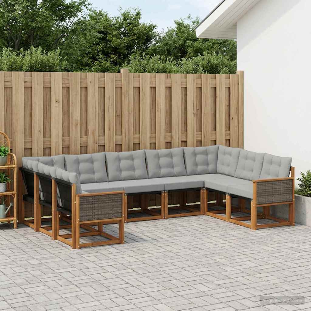 Buiten bankenset met kussen 9 pcs Natuurlijk en Lichtgrijs is nu te koop bij PeponiXL, paradijselijk wonen!