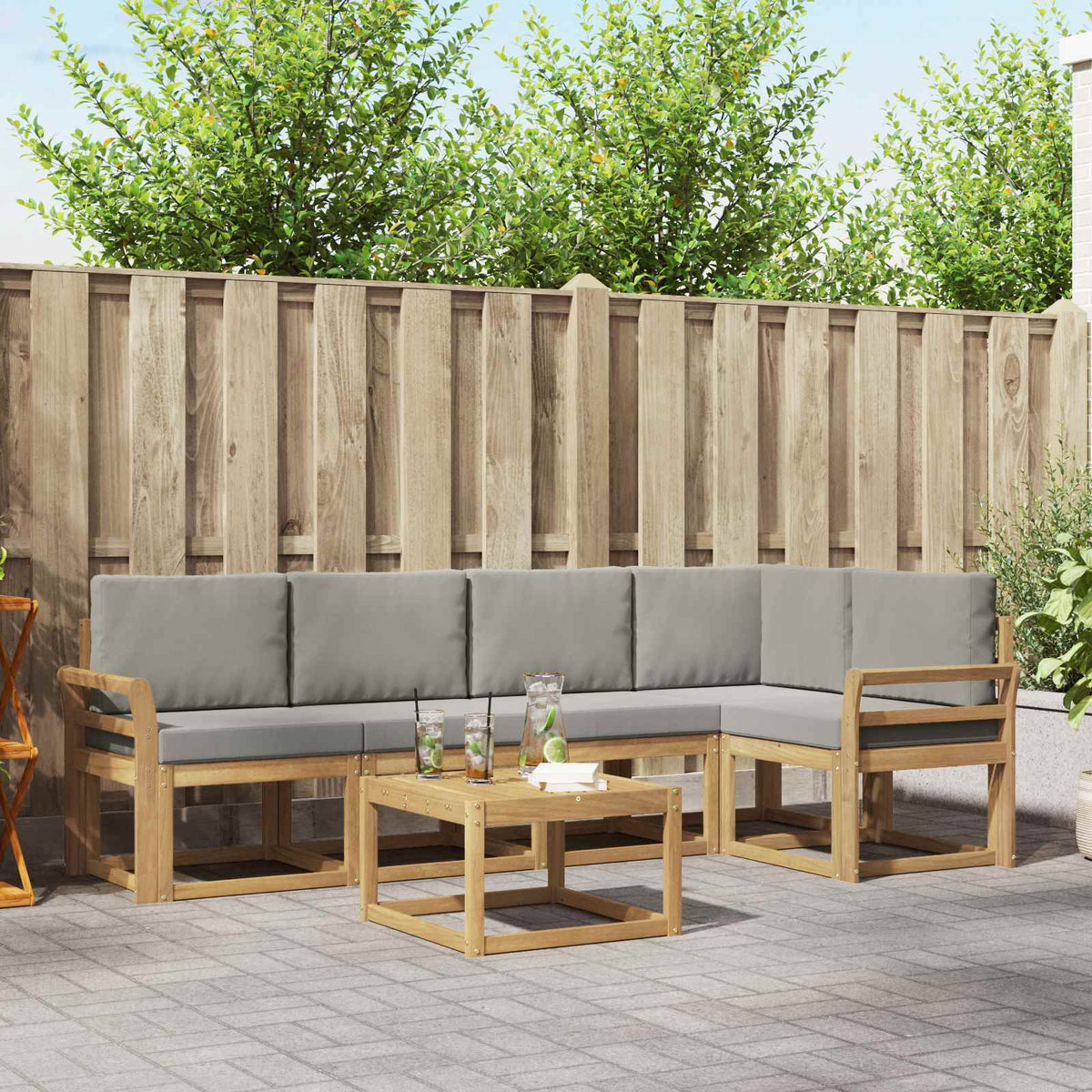 Buiten bankenset 6 pcs Wit en Lichtgrijs is nu te koop bij PeponiXL, paradijselijk wonen!
