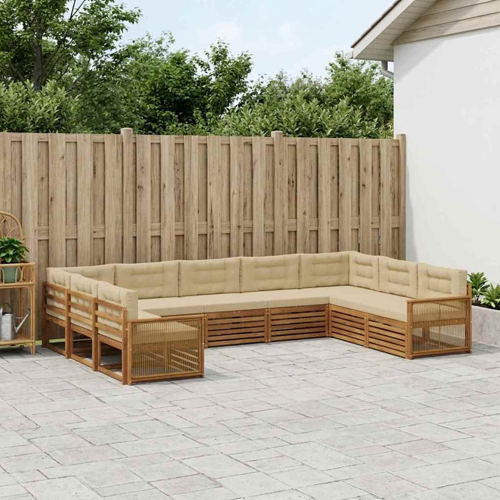 Buiten bankenset 9 pcs Natuurlijk en Beige Massief Acaciahout is nu te koop bij PeponiXL, paradijselijk wonen!