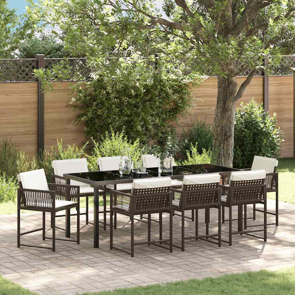 Tuin eettafelset 9 pcs Bruin poly rattan is nu te koop bij PeponiXL, paradijselijk wonen!