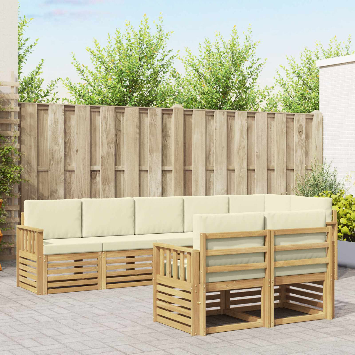 Buiten bankenset 8 pcs Wit en crèmekleurig 306 x 128,5 x 73 cm is nu te koop bij PeponiXL, paradijselijk wonen!