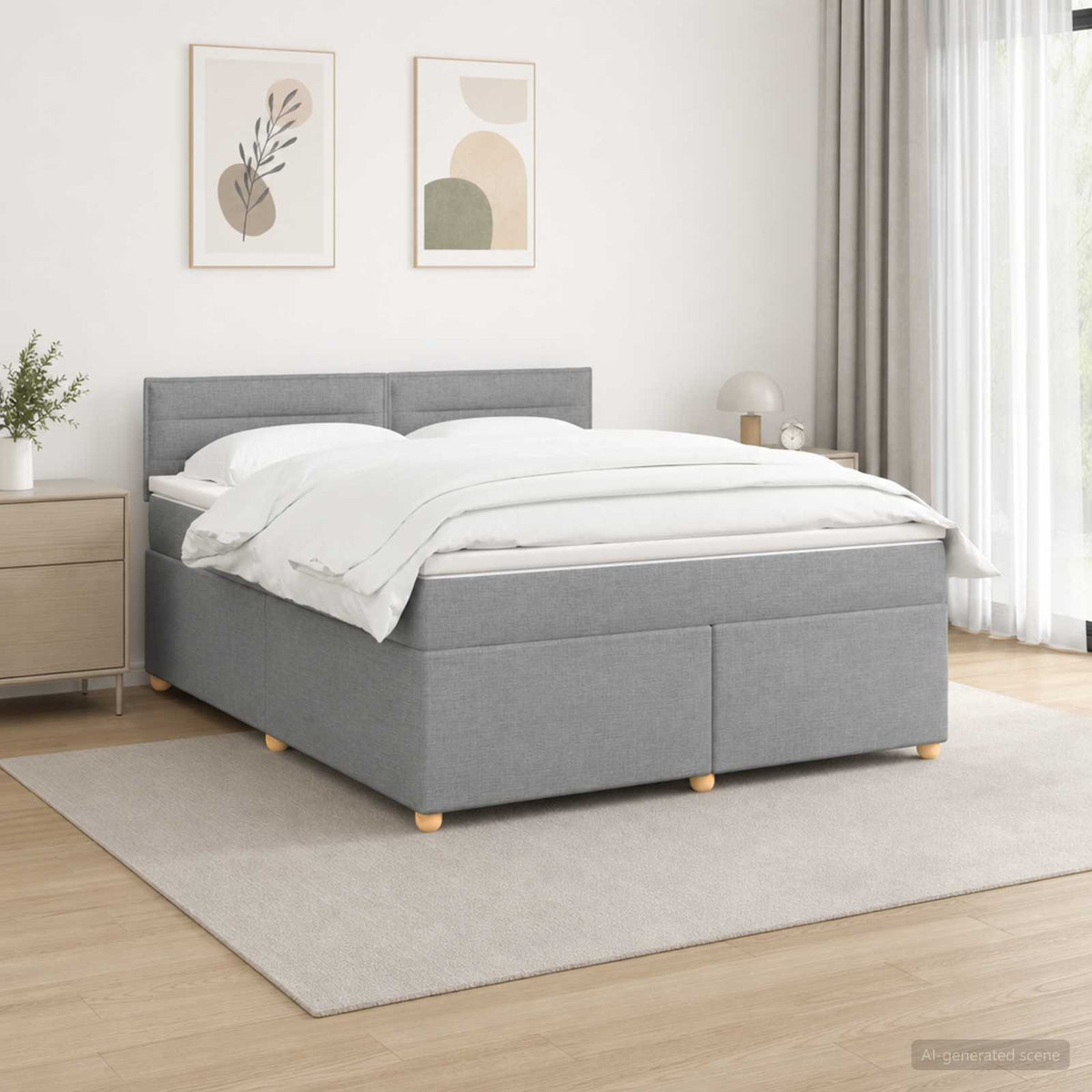 Boxspringbed met matras Lichtgrijs 140 x 190 cm Stof is nu te koop bij PeponiXL, paradijselijk wonen!