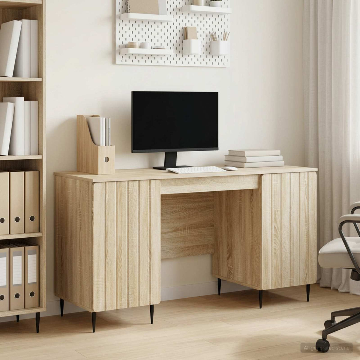 Bureau met plank Sonoma Eiken 142,5 x 50 x 75 cm Bewerkt hout is nu te koop bij PeponiXL, paradijselijk wonen!
