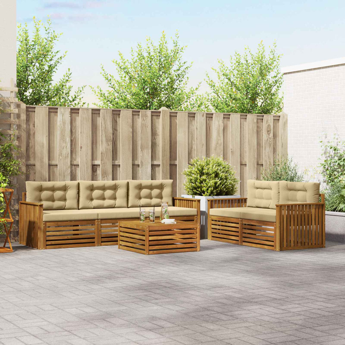 Buiten bankenset met kussen 6 pcs Natuurlijk en Beige is nu te koop bij PeponiXL, paradijselijk wonen!