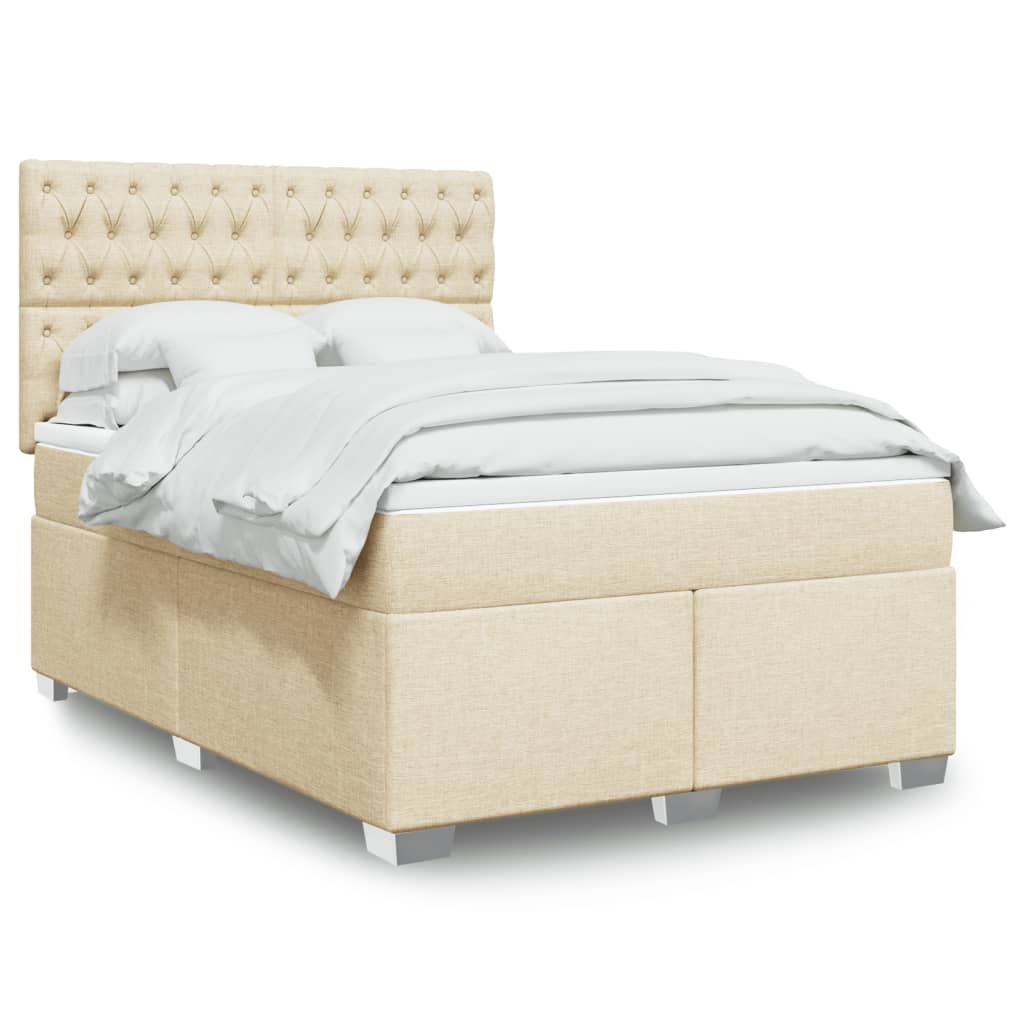 Boxspring met matras stof crèmekleurig 140x200 cm is nu te koop bij PeponiXL, paradijselijk wonen!
