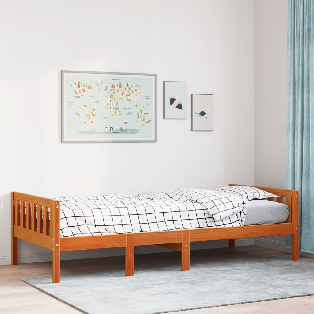 Kinderbed zonder matras massief grenenhout wasbruin 80x200 cm is nu te koop bij PeponiXL, paradijselijk wonen!
