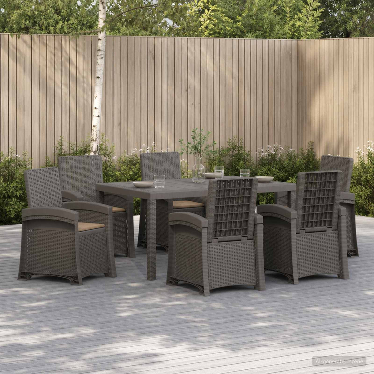 Tuin eettafelset 7 st Lichtgrijs en Taupe PP is nu te koop bij PeponiXL, paradijselijk wonen!