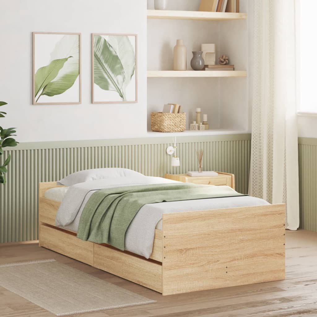 Bedframe sonoma eikenkleurig 75x190 cm Small Single is nu te koop bij PeponiXL, paradijselijk wonen!