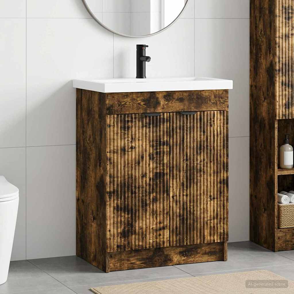 Badkamermeubelset Gerookt eiken 56 x 37,5 x 81 cm Bewerkt hout is nu te koop bij PeponiXL, paradijselijk wonen!