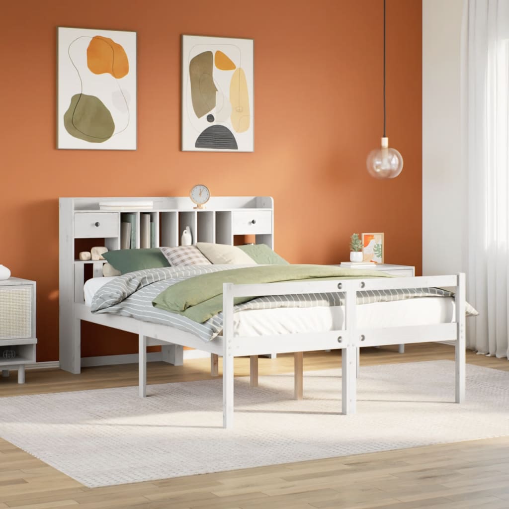 Bed met boekenkast zonder matras grenenhout wit 140x200 cm is nu te koop bij PeponiXL, paradijselijk wonen!