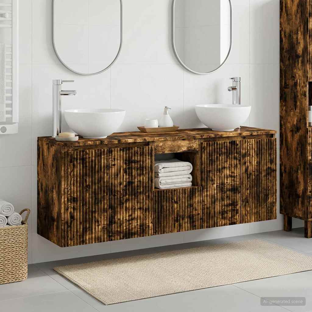 Badkamerkastenset 3 st Gerookt eiken 49,5 x 41 x 64,5 cm is nu te koop bij PeponiXL, paradijselijk wonen!