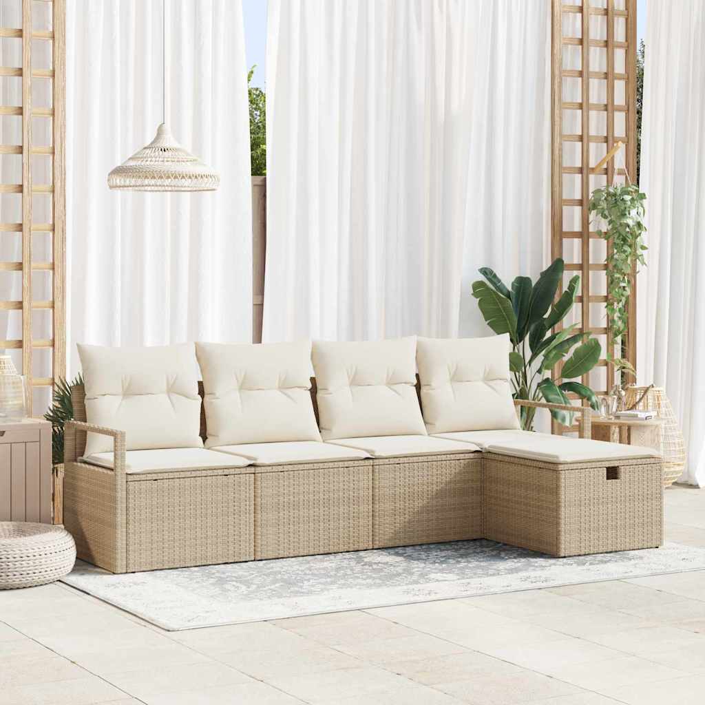 Bankstel met kussen met opslag 5 pcs Beige en Crème poly rattan is nu te koop bij PeponiXL, paradijselijk wonen!