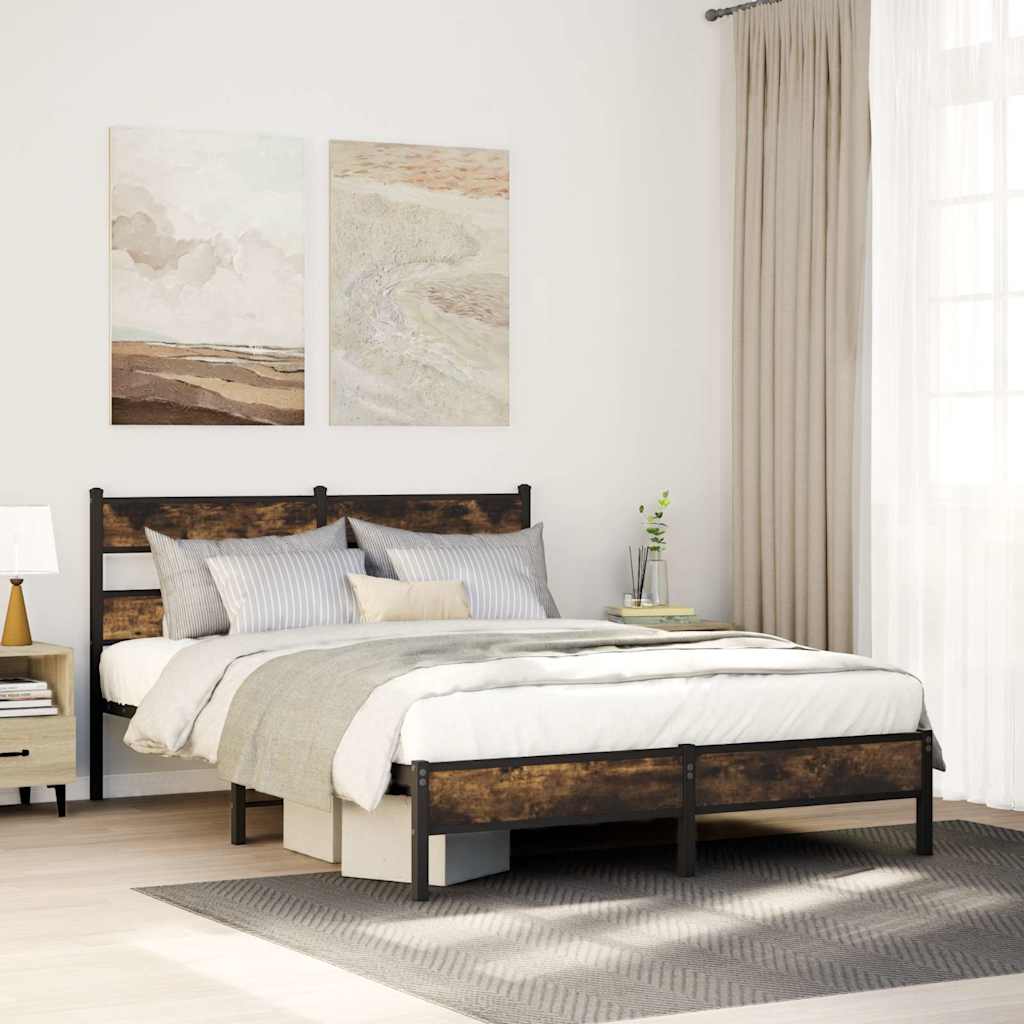Bedframe met hoofdbord zonder matras sonoma eiken 160x200 cm is nu te koop bij PeponiXL, paradijselijk wonen!