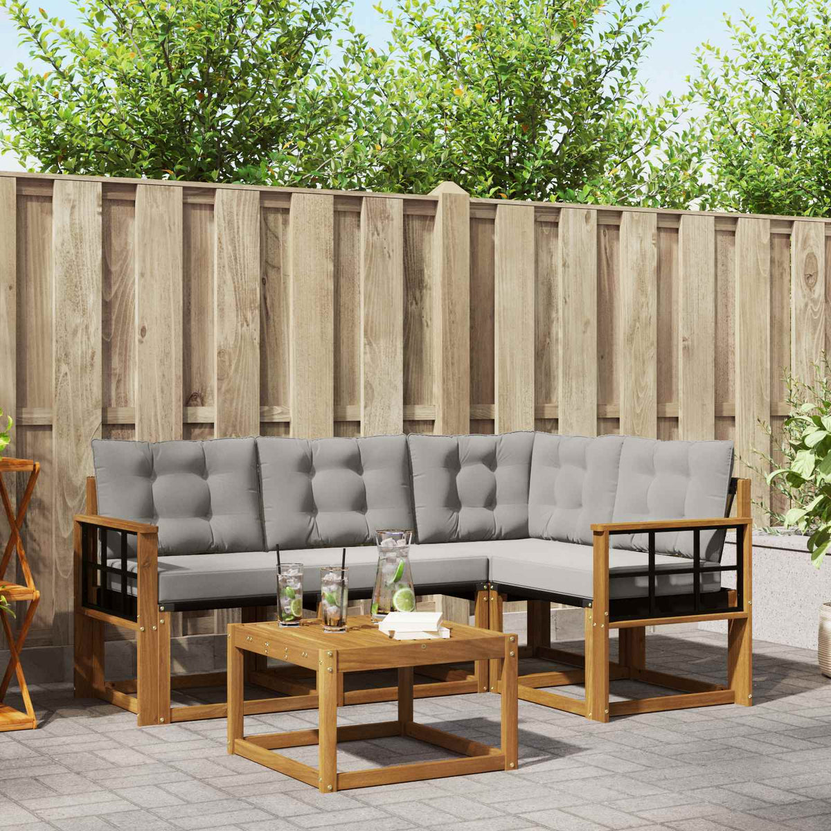 Buiten bankenset met kussen 5 pcs Natuurlijk en Lichtgrijs is nu te koop bij PeponiXL, paradijselijk wonen!