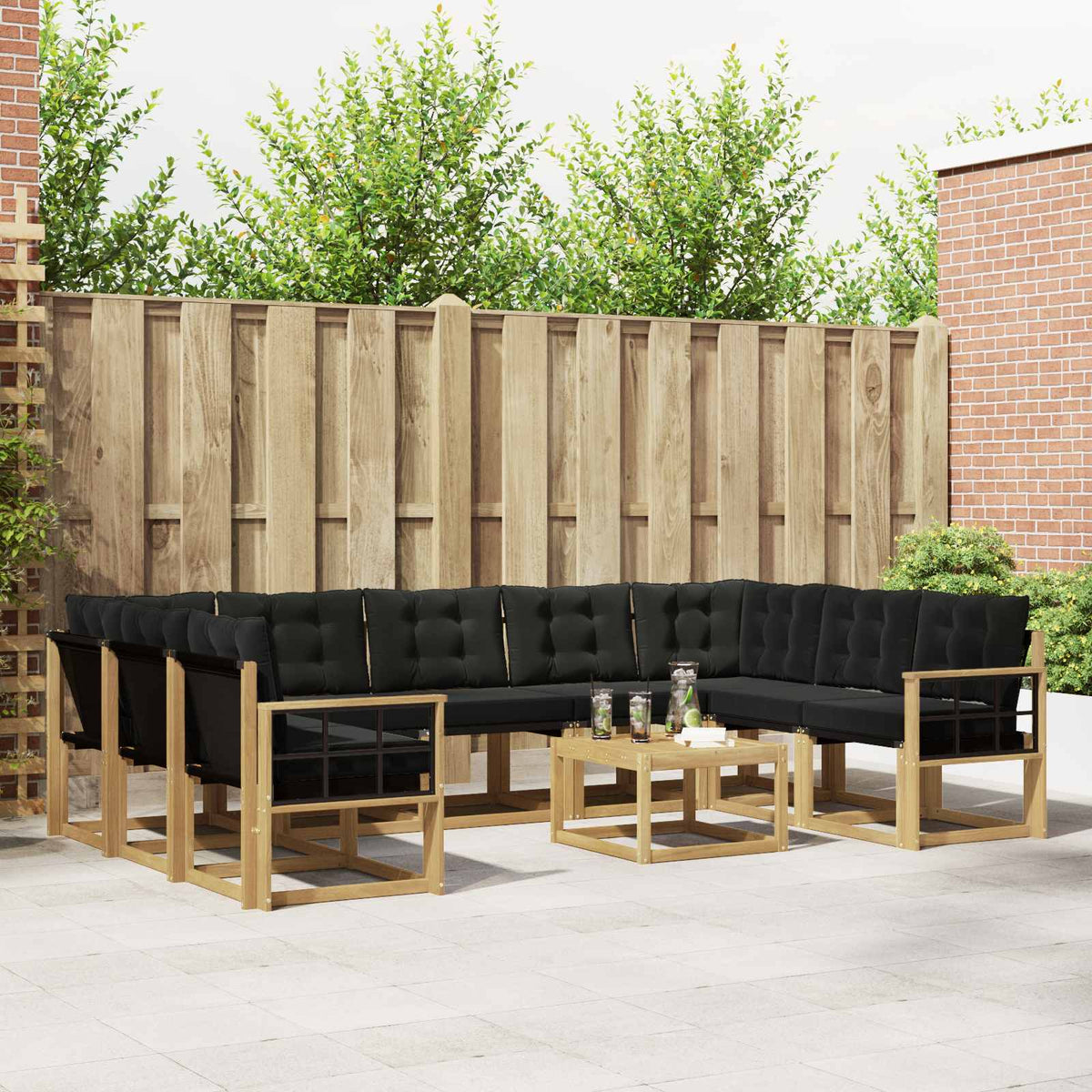 Buiten bankenset met kussen 10 pcs Wit en zwart is nu te koop bij PeponiXL, paradijselijk wonen!