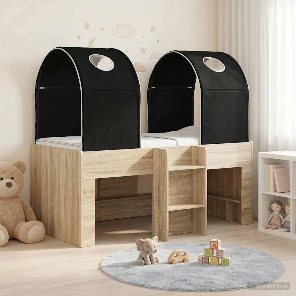 Bed met Tunnel 3 st Sonoma en Zwart Bewerkt hout is nu te koop bij PeponiXL, paradijselijk wonen!