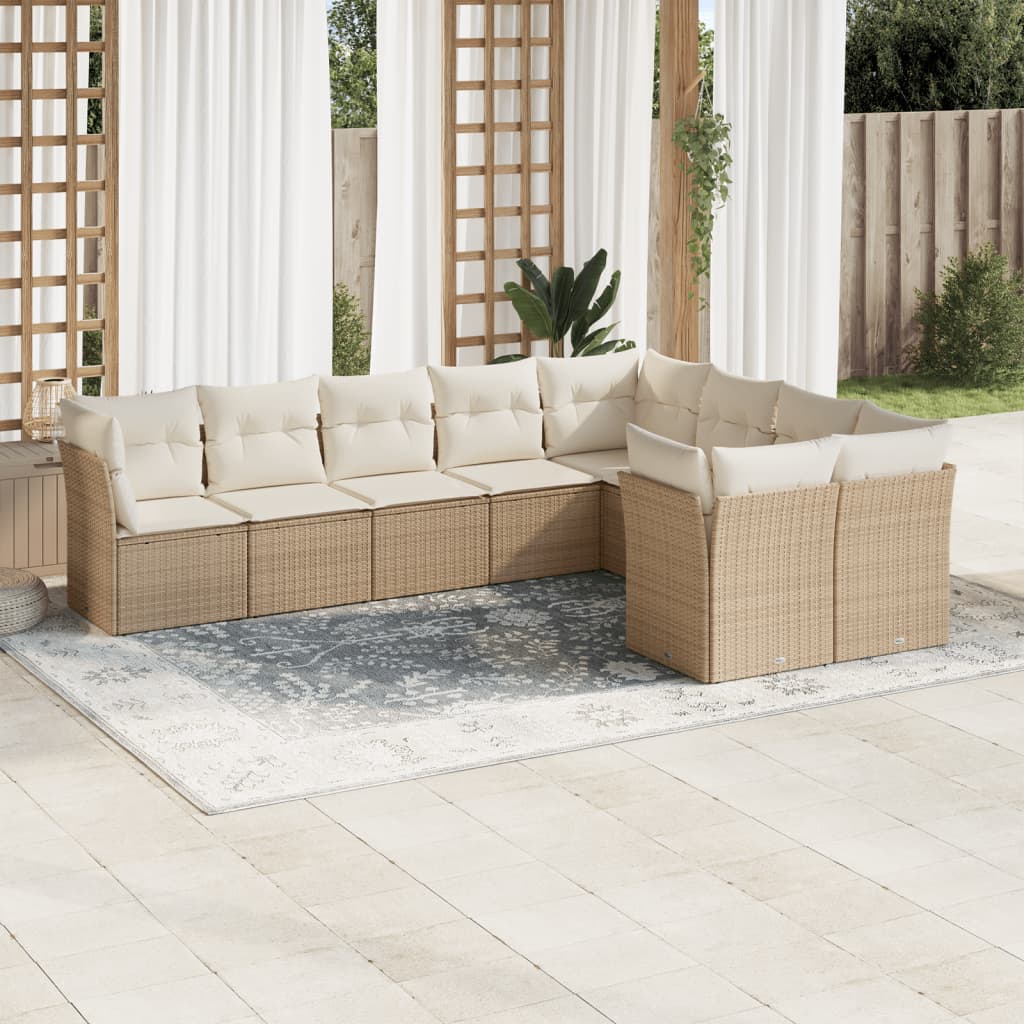 9-delige Loungeset met kussens poly rattan beige is nu te koop bij PeponiXL, paradijselijk wonen!