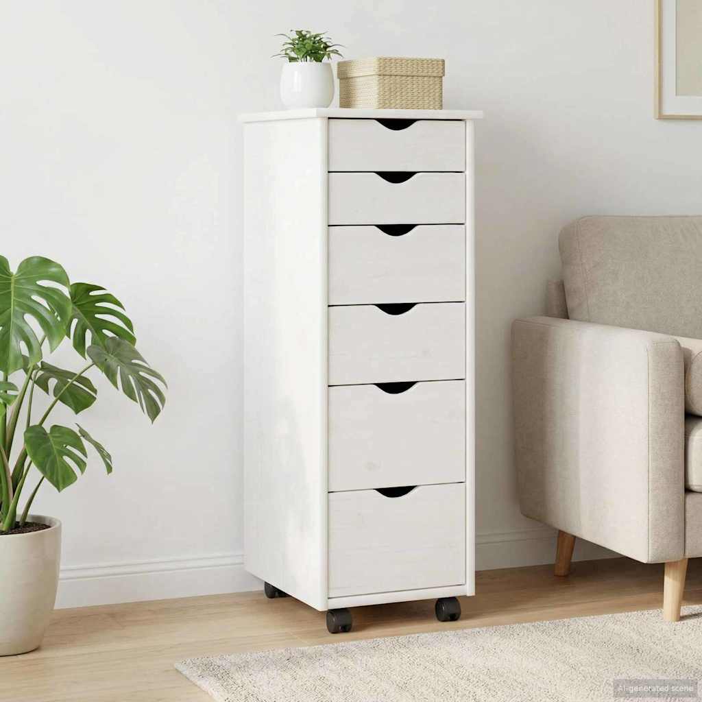 Rolling Kast met wiel Wit 34 x 39 x 93,5 cm Massief Vurenhout is nu te koop bij PeponiXL, paradijselijk wonen!