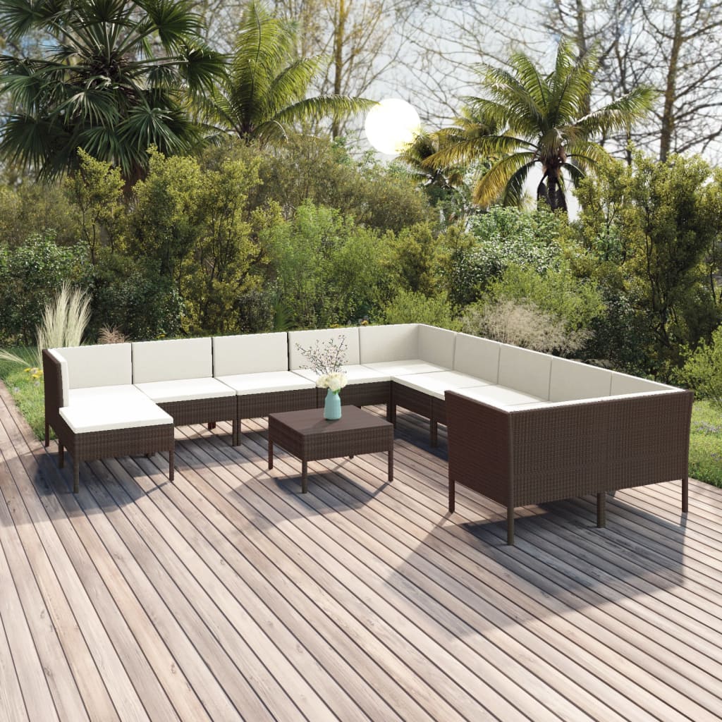 12-delige Loungeset met kussens poly rattan bruin is nu te koop bij PeponiXL, paradijselijk wonen!