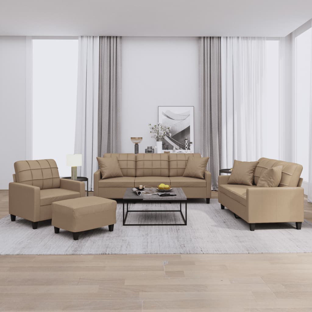 4-delige Loungeset met kussens kunstleer cappuccinokleurig is nu te koop bij PeponiXL, paradijselijk wonen!