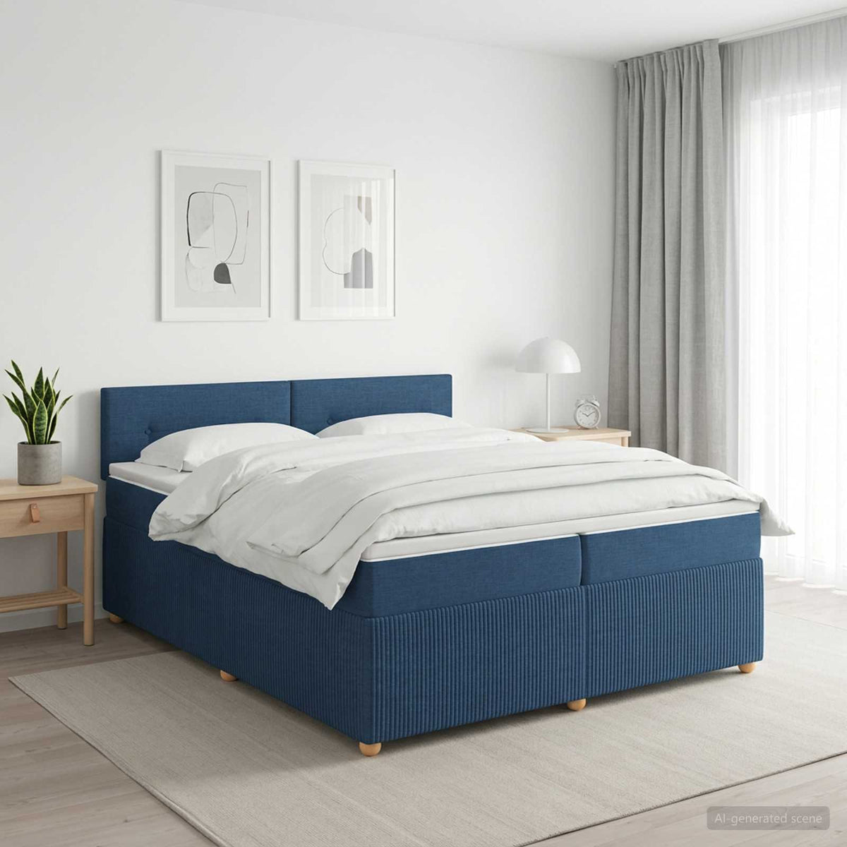 Boxspringbed met matras met hoofdeinde Blauw 200 x 200 cm Stof is nu te koop bij PeponiXL, paradijselijk wonen!