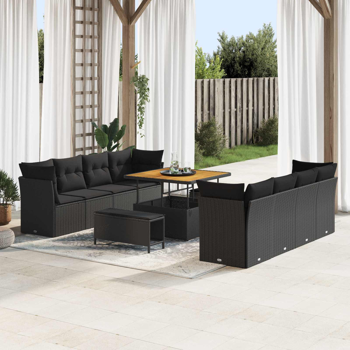 Tuinbankenset 11 pcs Zwart poly rattan is nu te koop bij PeponiXL, paradijselijk wonen!
