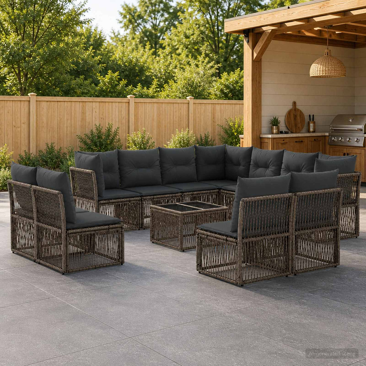 Tuinbankenset 12 pcs Grijs poly rattan is nu te koop bij PeponiXL, paradijselijk wonen!