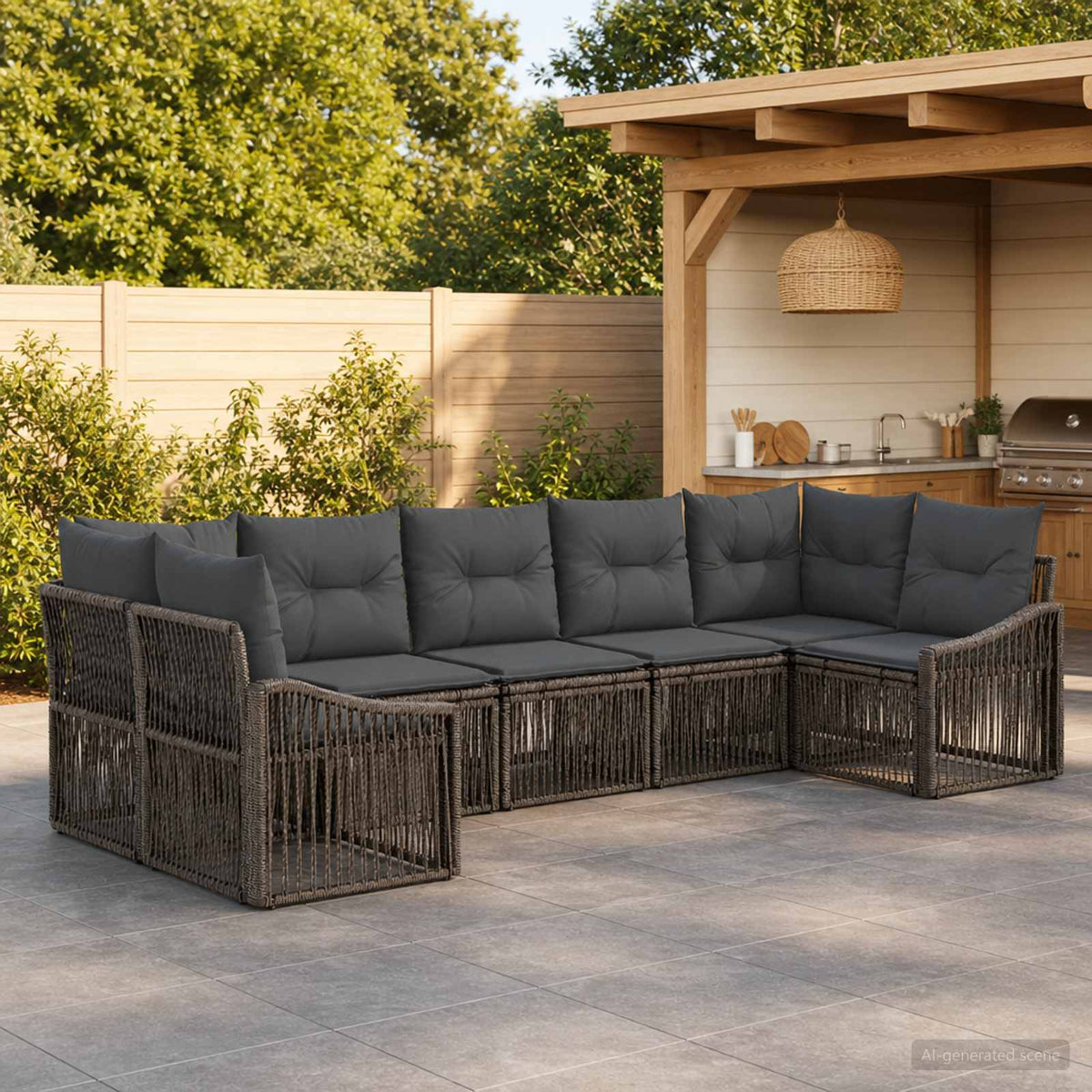 Tuinbankenset 7 st 7-Aantal zitplaatsen Grijs poly rattan is nu te koop bij PeponiXL, paradijselijk wonen!