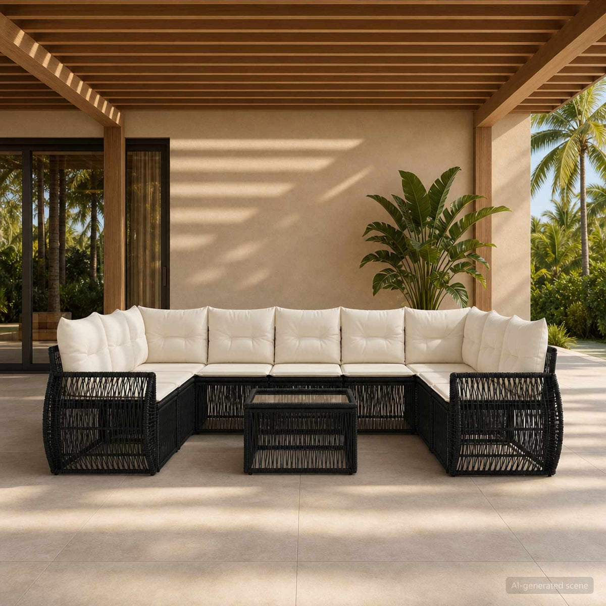 Tuinbankenset 10 pcs Zwart en Cream Wit poly rattan is nu te koop bij PeponiXL, paradijselijk wonen!